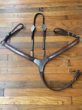 Horse Tack Vintage Circle Y Western Silver Show Horse Headstall/Breast Collar
